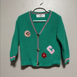 H&M Green Kids Cardigan with Pink Accents